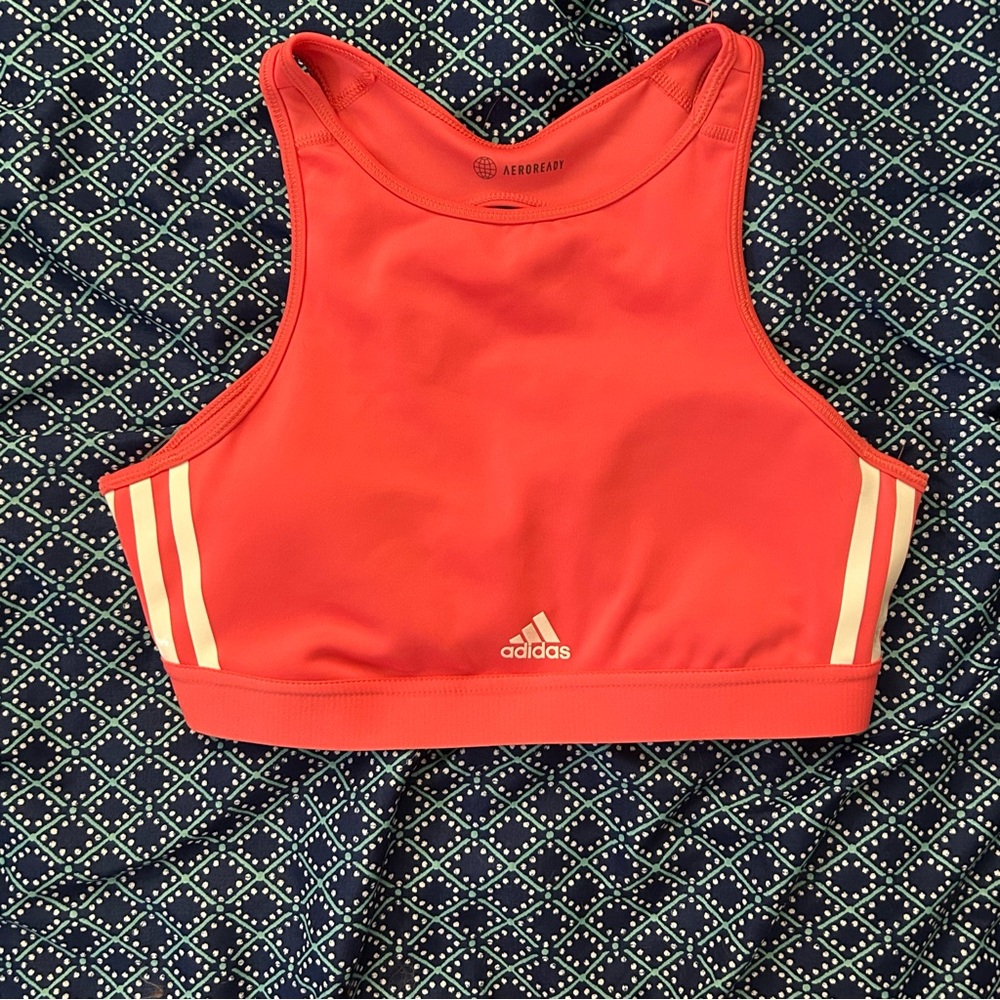 Adidas Bright Coral Sports Bra with White Accents
